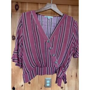 Striped Ruffle-Sleeved Top Gypsies & Moondust Sz. XL  FESTIVAL BOHO WESTERN